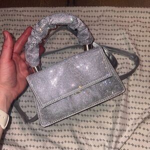 Rhinestone Silver Mini Handbag | Sparkly Evening Top Handle Purse